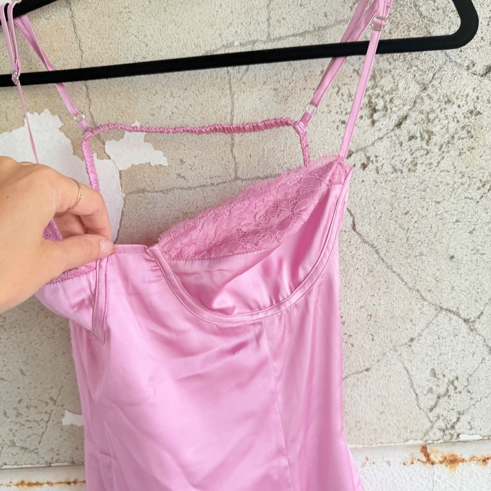 Beginning Boutique Trouble Pink Mini Dress Lace Bustier Satin‎ Slip Coquette NEW - Picture 3 of 14